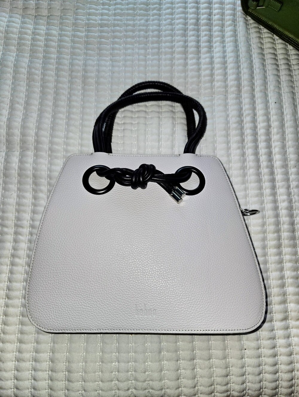 Behno Light Gray Leather Tote with Black Rope Handles
